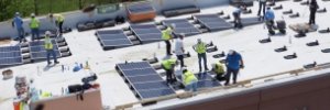 Drone shot of an installation on a large roof